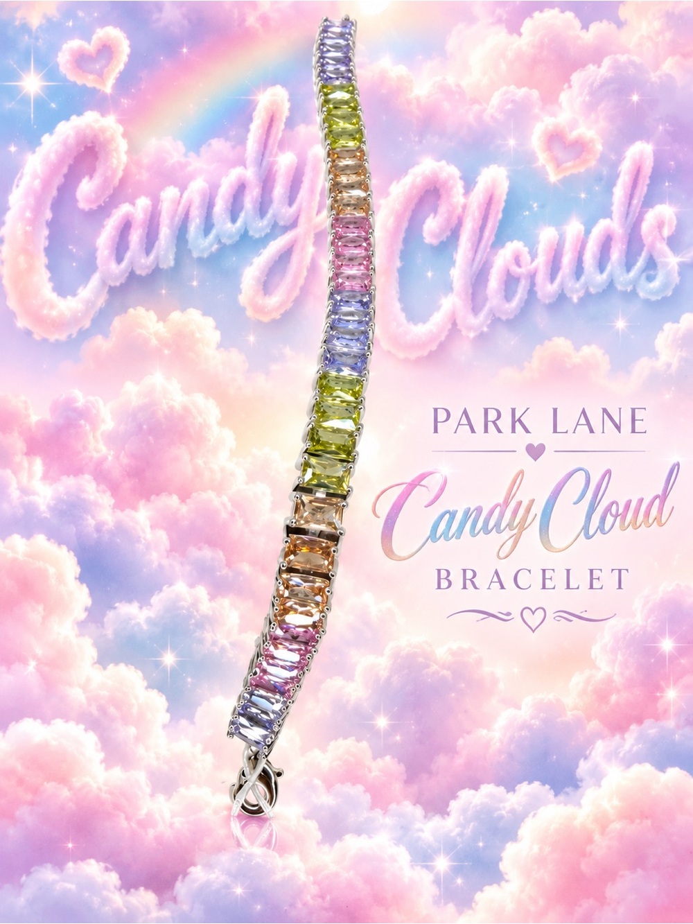 Park Lane Womens Candy Cloud Bracelet Pastel Rainbow Crystal Tennis Bracelet